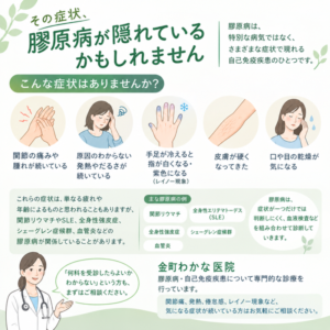 膠原病とはどんな病気か:関節痛や皮疹とレイノー現象などの症状から受診の目安までわかりやすく解説のアイキャッチ画像